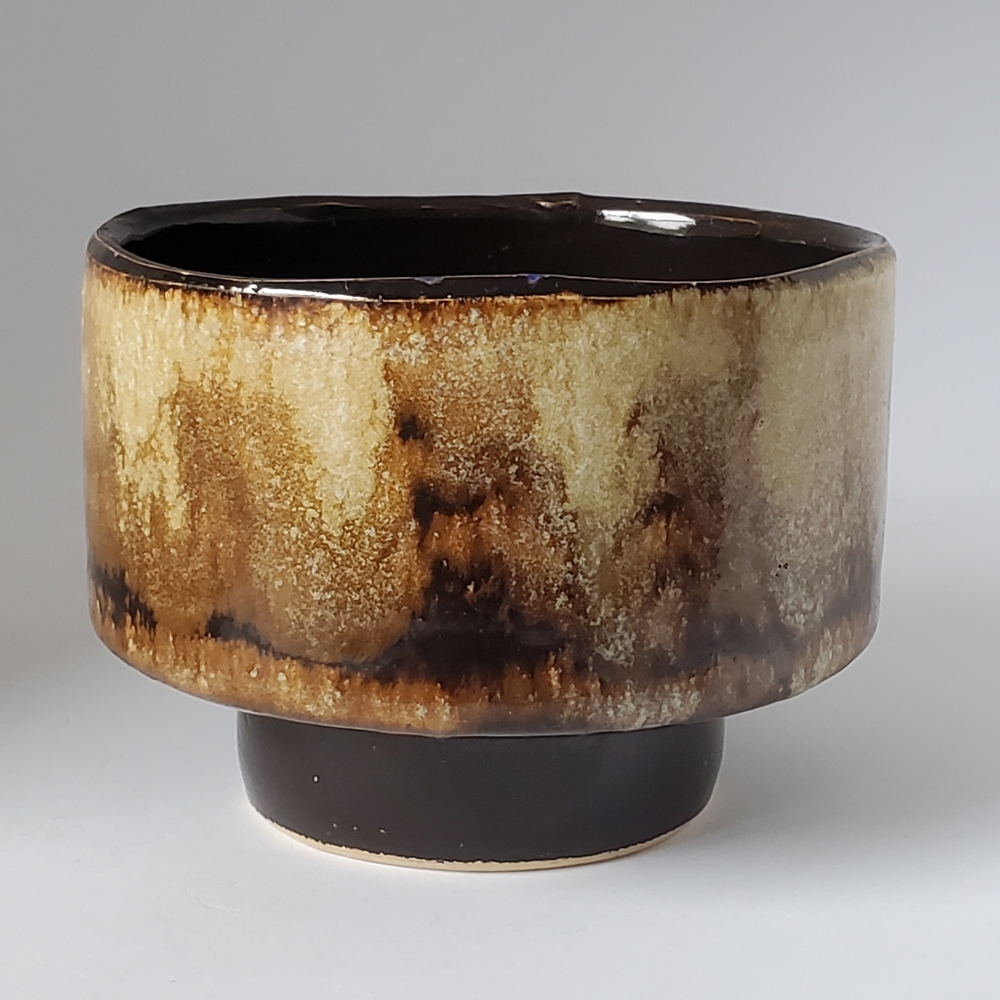 Pottery Plant Pot Unsigned Studio Pottery Piece Boho Brown and Cream